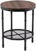 VINGLI Industrial Round End Table - 20" Metal & Wooden Side Table for Couch & Living Room