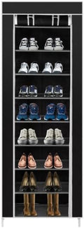 Non-Woven Fabric Shoe Rack, Black, 10-Layer 9 Lattice, Space-Saving, Portable Storage Organizer
