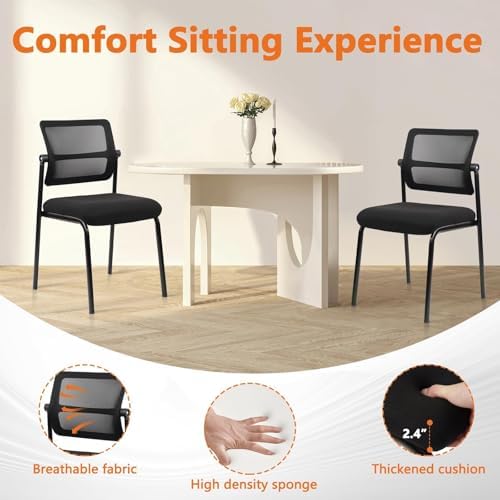 CLATINA Stacking Armless Office Chair with Adjustable Backrest, Stackable Mesh Guest Reception Desk Chairs with Ergonomic Lumbar Support for Conference Waiting Room Lobby Side School, Black, 12 Pack