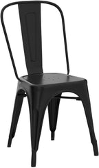 Flamaker Metal Dining Chairs Indoor-Outdoor Use Stackable Side Chairs with Back Industrial Kitchen Classic Trattoria Chair Set of 4 (Black)