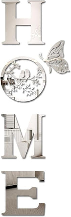 CrazyDeal Home Signs Wall Decor Letter Signs Length Mirror Wall Stickers Decorations for Living Room Bedroom Farmhouse The Home Modern Decorations Bird Wall Art Large（Silver Acrylic,49.2 X 15.7 Inch）