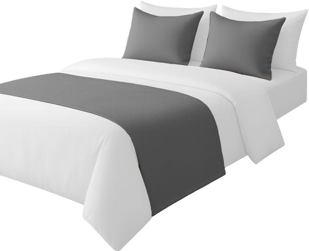 100% Egyptian Cotton Bed Runner Grey Solid Queen Size (88x20) 1 Piece Decorative Bed Scarf for Bedroom Hotel Wedding Room