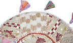 Sophia Art Beautiful Decorative Ruond Ottoman Indian Patchwork Pouffe,Indian Traditional Home Decorative Handmade Cotton Ottoman Patchwork Foot Stool, Embroidered Chair Cover Vintage Pouf 32" (White)
