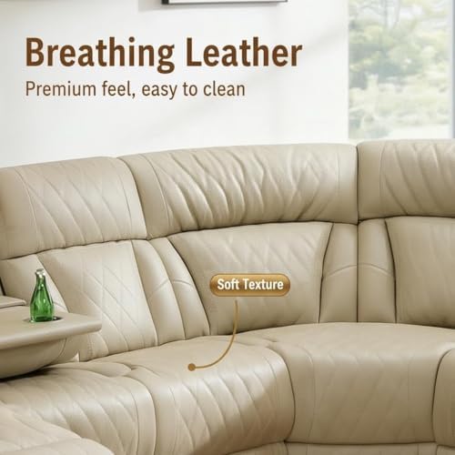 Power Reclining Sectional Sofa Set, Living Room Furniture Sets, Breathing Leather Sectional Couch and Loveseat with 4 Recliners, LED Light, USB Charging Port & Storage for House/Home Theater