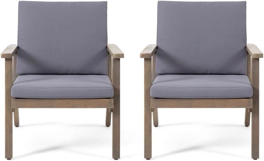 Saiveina Outdoor Acacia Wood Club Chairs with Cushions (Set of 2)