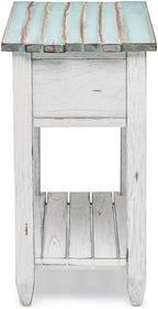 Pemberly Row Contemporary Wood Chairside Table, 25" H x 14" W x 23" D, Mindi and White Cedar, White/Blue Finish, 1 Drawer with Rope Ring Pulls, Coastal Style End Table for Living Room or Bedroom