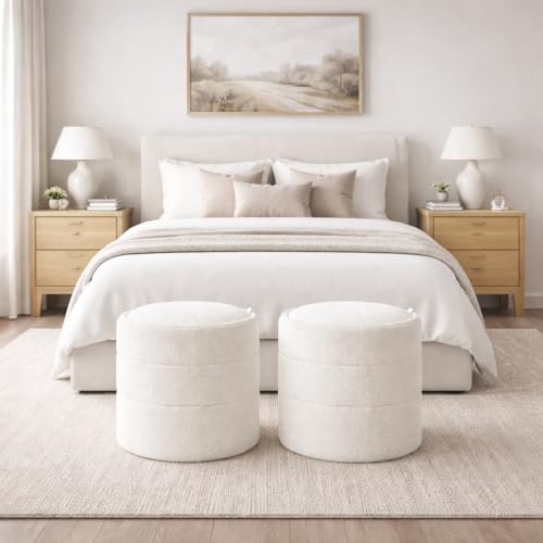 HomePop 18" Storage Round Ottoman - Cream Boucle