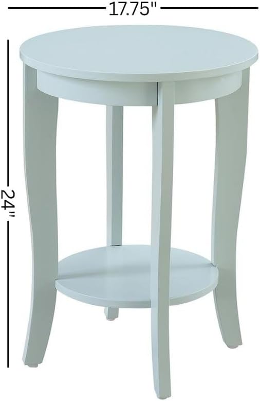 Furnifact Round End Table with Lower Storage Shelf, Modern Accent Side Table for Living Room, Quick Assembly, Light Blue Finish