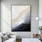 Large 3D Textured Coastal Wall Art in Black and White for Living Room, Hand-Painted Abstract Ocean Wave Oil Painting for Entryways, Modern Minimalist Framed Art for Bedroom Office Decor, Ready to Hang 32" x 48"