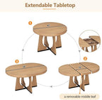 Bellemave Extendable Dining Table Set with 4 Upholstered Chairs, 5-Piece Round Kitchen Table Set with Removable Middle Leaf for Kitchen, Dining Room (Natural)