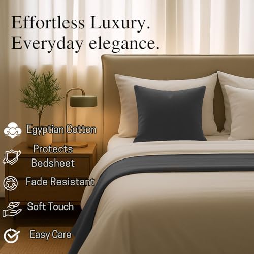 100% Egyptian Cotton Bed Runner Grey Solid Queen Size (88x20) 1 Piece Decorative Bed Scarf for Bedroom Hotel Wedding Room