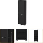 Pemberly Row 79" H Engineered Wood Double Door Pantry Cabinet, Black Finish, 23.3" W x 14.5" D x 78.7" H, 5 Interior Shelves, Metal Handles, Sleek Modern Storage for Kitchen or Home Organization