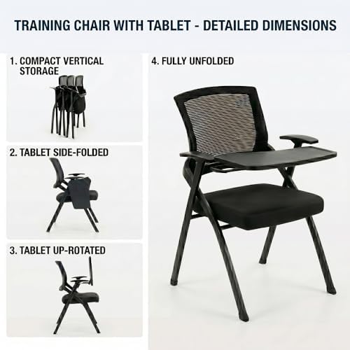 24 Pack Folding Training Chair with Tablet Arm & Cup Holder, Commercial Grade Conference & Meeting Room Chairs with Writing Board, Space Saving Foldable Classroom Chairs for Seminar, School, Church