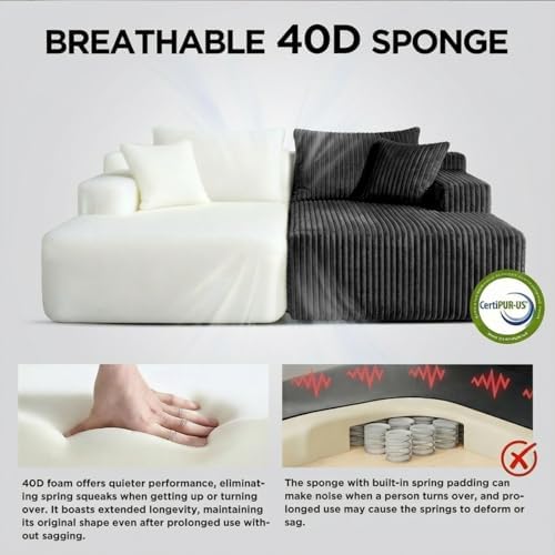 Sytopia Loveseat Chaise Lounge with Armrests, Oversized Sofa Bed with 4 Pillows, Cozy Boneless Sleeper, Modular Sectional Couch for Living Room Bedroom, Floor Chair Furniture sala Corduroy