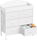 Yetom Baby Changing Table Dresser with Wheels, 6-Fabric Drawer Baby Dresser with Changing Table Top, Waterproof Diaper Changing Station & Pad, Mobile Storage Unit, Compact Baby Furniture, White