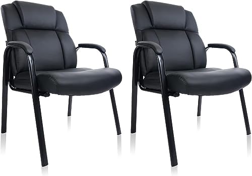 CLATINA Big Tall 500 LBS Wide Guest Chair Heavy Duty, Leather Side Reception Chairs with Padded Armrest No Wheels, Executive Office Desk Chair for Meeting Conference Waiting Room Home, Black 6 Pack