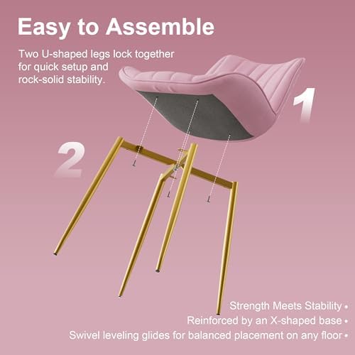 VECELO Dining Chairs Set of 4, Velvet Fabric & Metal Frame, Mordern Style for Kitchen, Living Room,Offcie, Pink