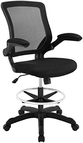 Pemberly Row Mesh Back Drafting Stool, Black Finish, Adjustable Height with Pneumatic Gas Cylinder, Flip-Up Arms, Foam Seat with Mesh Fabric, Ergonomic Tall Chair for Studio or Office Use