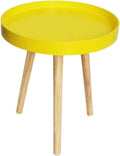 VALICLUD Nordic Style Mini Round Decorative Sofa Side Table with Yellow Wood Top, Compact Creative Small Household End Table for Living Room and Balcony Use