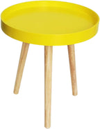 VALICLUD Nordic Style Mini Round Decorative Sofa Side Table with Yellow Wood Top, Compact Creative Small Household End Table for Living Room and Balcony Use