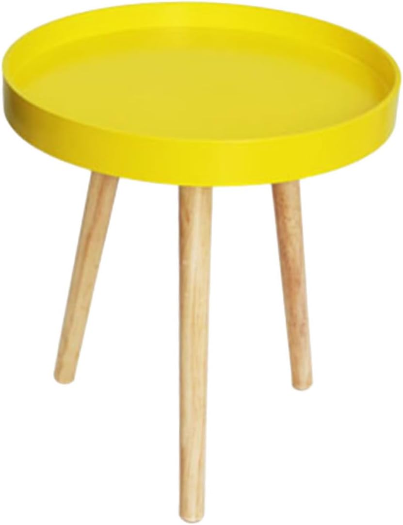 VALICLUD Nordic Style Mini Round Decorative Sofa Side Table with Yellow Wood Top, Compact Creative Small Household End Table for Living Room and Balcony Use