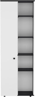24.4" D*16.53" W*48.03" H Freestanding Kitchen Pantry with 8 Black Shelves, Single Door, Rectangular Storage Cabinet, Modern Minimalist, for Living Room, Dining Room, White