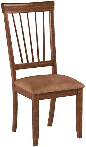 Signature Design by Ashley Berringer Dining Chairs Set of 2, Classic Wood Spindle-Back Design, Cushioned Microfiber Seat, Rustic Finish for Kitchen & Dining Room Chair, Walnut