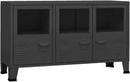 Industrial Metal and Glass Sideboard with Fixed Shelves, Black Rectangular Storage Cabinet for Dining Room and Living Room, Modern Furniture with Matte Finish and Transparent