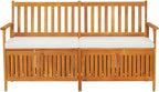 Brown, Cream White Solid Acacia Wood Storage Bench, 67x67x33.1 in, 100% Polyester Fabric, Rustic Outdoor Patio Garden Seating, Entryway Bench Seating