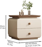 Leather Bedside Table with 2 Drawers, Vintage Wood Nightstand for Bedroom and Living Room