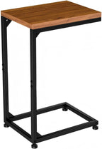 Ekisemio C Table for Sofa, C Shaped End Table with Metal Frame, Small Side Table for Couch, TV Tray for Living Room, Bedroom, Rustic Brown