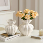White Ceramic Vase, 8.2 Inch Modern Boho White Flower Vase for Home Decor, Unique Vase for Farmhouse Living Room Cabinet Table Centerpieces Wedding Decorations