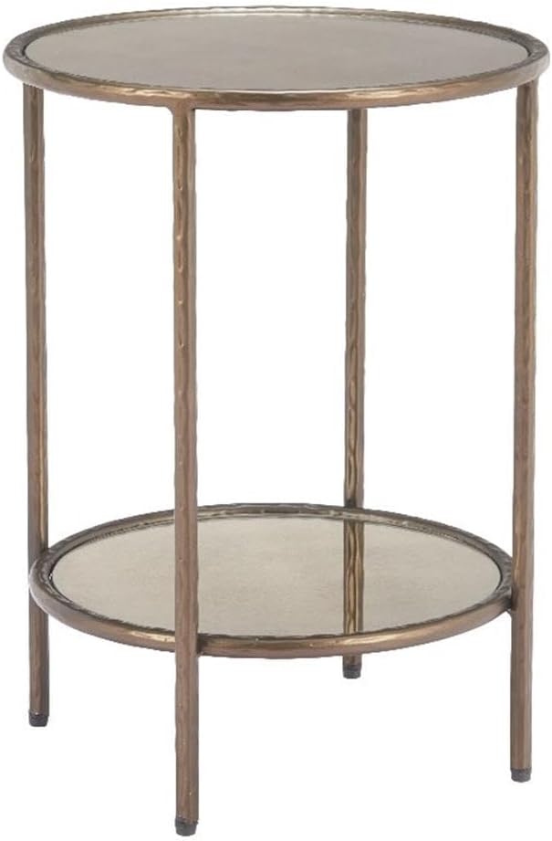 Pemberly Row Modern Metal Side Table, 21.5 in Tall, Mirror Glass Top, Bronze Finish, Round Design, Steel Frame with Rubber Feet, No Assembly Required, Compact End Table for Living Room or Bedroom
