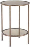 Pemberly Row Modern Metal Side Table, 21.5 in Tall, Mirror Glass Top, Bronze Finish, Round Design, Steel Frame with Rubber Feet, No Assembly Required, Compact End Table for Living Room or Bedroom