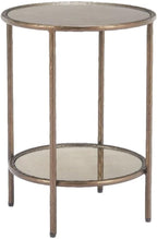 Pemberly Row Modern Metal Side Table, 21.5 in Tall, Mirror Glass Top, Bronze Finish, Round Design, Steel Frame with Rubber Feet, No Assembly Required, Compact End Table for Living Room or Bedroom