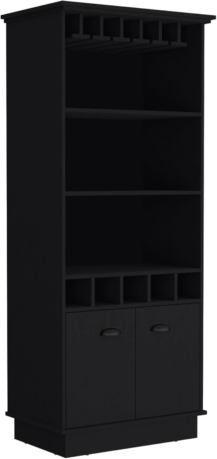 70-Inch High 10-Glass Bar Cabinet with 5 Cubbies and 3 Open Shelves and Cabinet ﻿,for Kitchen