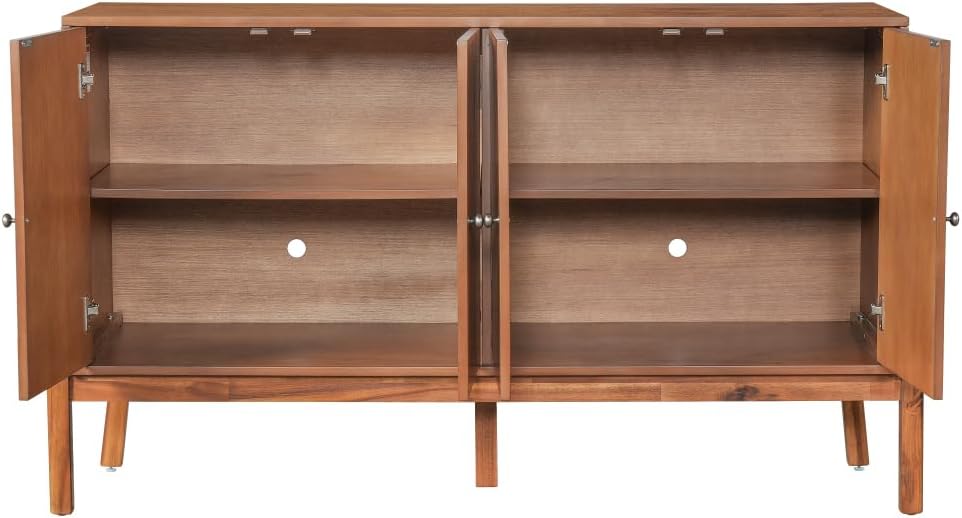 Saiveina Vintage Sideboard Buffet Cabinet, 56.8" W X 18" D X 34.2" H, 4-Door Storage Cabinet with Metal Handles, MDF & Acacia Veneer, Brown Finish for Dining Room or Living Room