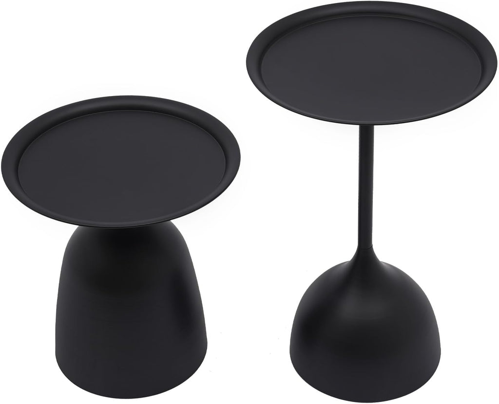 Modern Round Side Table Set of 2, 11 Inch End Table Set, Nesting Round Tables, Round Coffee Table, Minimalist Accent Tables for for The Living Room, Bedroom, Balcony (Matte Black)