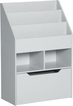Bookcase Multi Shelf Rack Organizer with Storage Drawer for Books for Bedroom or Playroom, Grey