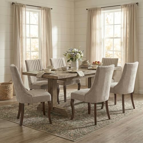 Fabric Dining Chairs Set of 6, High Back Upholstered Kitchen & Dining Room Chairs with Solid Wood Legs, Mid Century Modern, Sillas de Comedor (Beige, 6 Pcs)