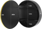 Movo 26 Inch x 26 Inch Round Circle Black Aluminuml Framed Bathroom Mirror Medicine Cabinet, Circular Storage Cabinet Surface Mounted Gold