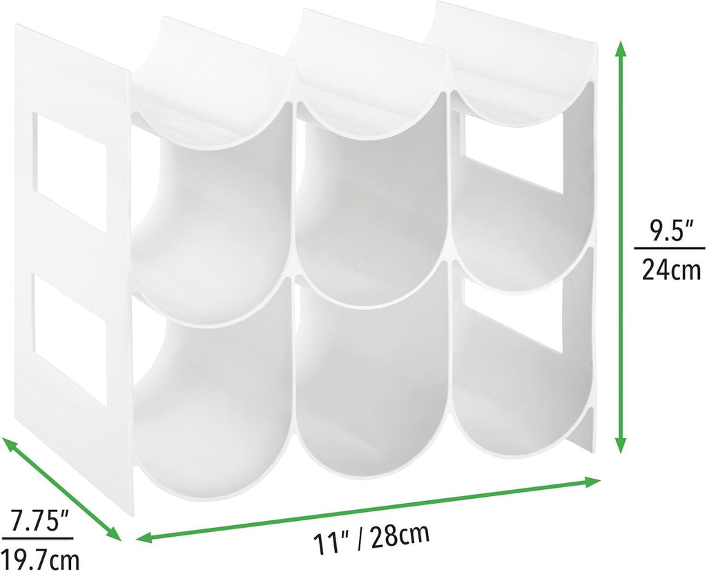 mDesign Plastic Free-Standing Water Bottle Organization/Wine Rack Storage Organizer for Kitchen Countertops, Cabinet, Bin, Pantry, Fridge, Refrigerator, 3 Tiers, 9 Bottles, Lumiere Collection - White