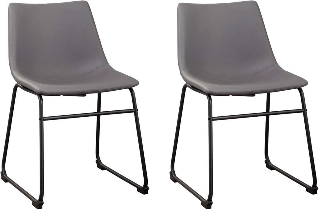 Signature Design by Ashley Centiar Faux Leather Dining Chairs, Set of 2 | Mid century modern bucket seat, Sturdy black metal frame sled base with floor glides, Easy to clean wipeable upholstery