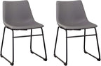 Signature Design by Ashley Centiar Faux Leather Dining Chairs, Set of 2 | Mid century modern bucket seat, Sturdy black metal frame sled base with floor glides, Easy to clean wipeable upholstery