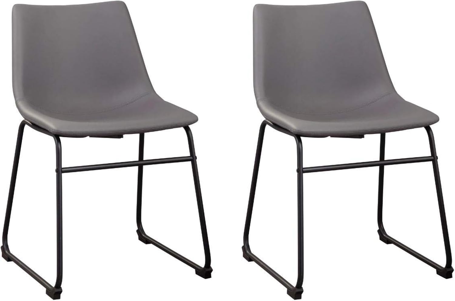 Signature Design by Ashley Centiar Faux Leather Dining Chairs, Set of 2 | Mid century modern bucket seat, Sturdy black metal frame sled base with floor glides, Easy to clean wipeable upholstery
