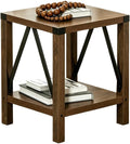 Brown Farmhouse Nightstand Set of 2, Rustic End Table with Barn Door and Shelf, Bedside Table