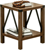 Brown Farmhouse Nightstand Set of 2, Rustic End Table with Barn Door and Shelf, Bedside Table