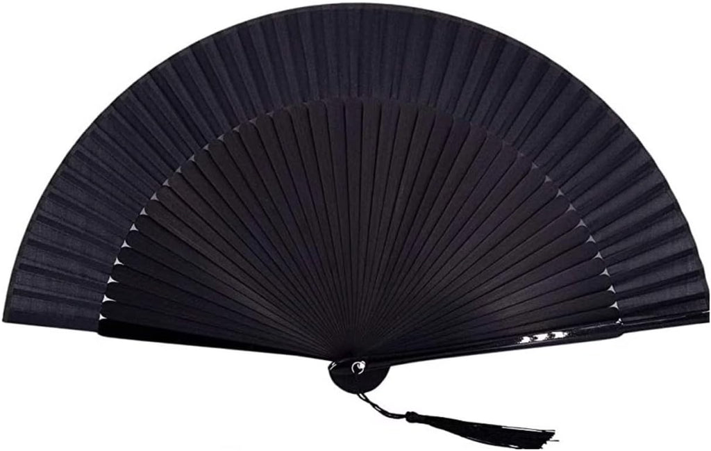 8.27 Inches Bamboo Folding Hand Fan, Chinese Japanese Retro Style Portable Quiet Fan, Elegant Gift for Women, Black