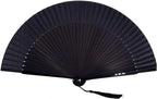 8.27 Inches Bamboo Folding Hand Fan, Chinese Japanese Retro Style Portable Quiet Fan, Elegant Gift for Women, Black