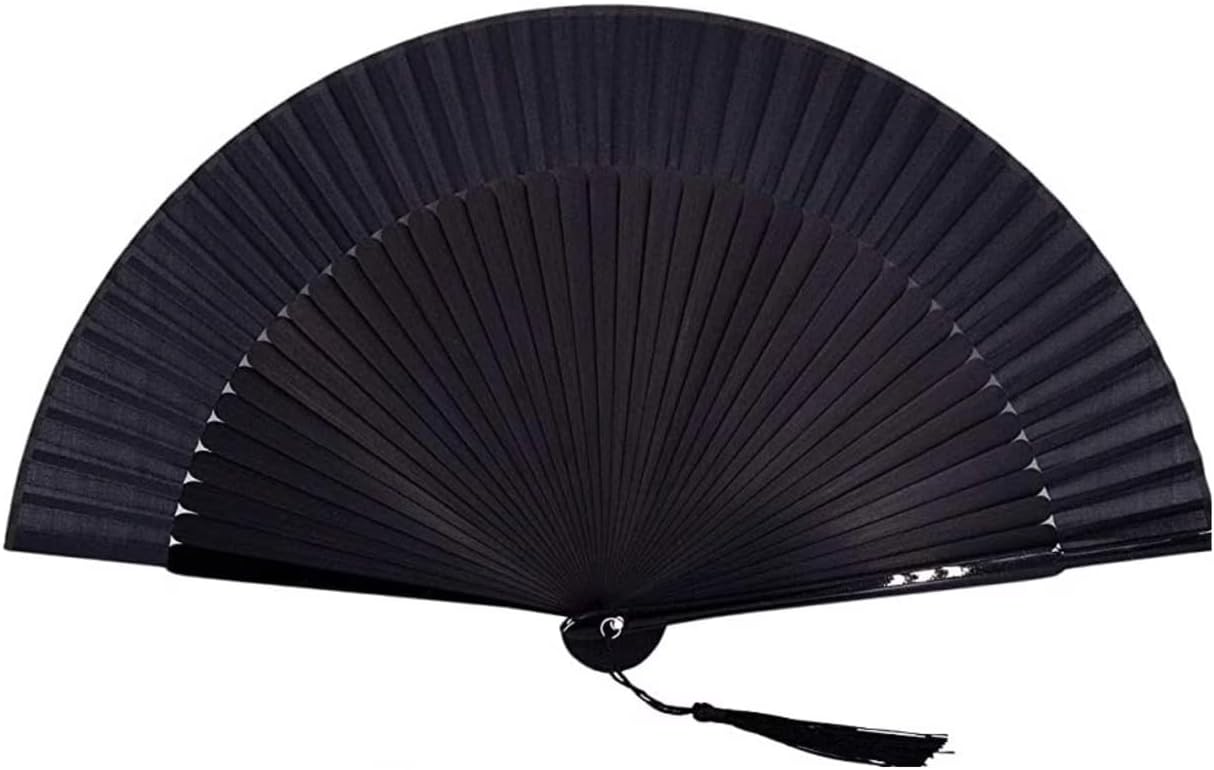 8.27 Inches Bamboo Folding Hand Fan, Chinese Japanese Retro Style Portable Quiet Fan, Elegant Gift for Women, Black